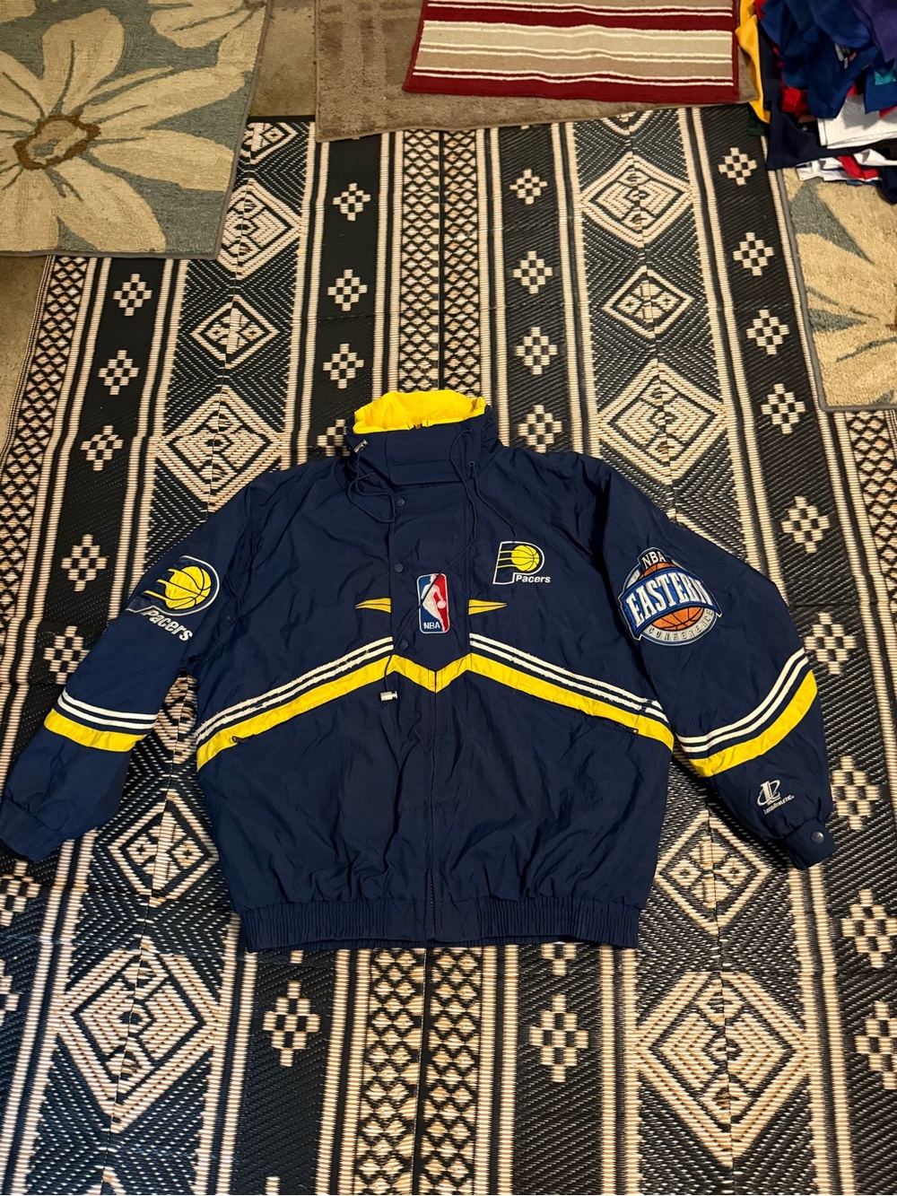 Logo Athletic Indiana Pacers Navy and Yellow NBA Jacket nicest out there XL
